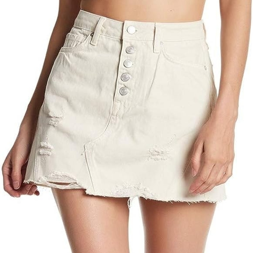 Free People Women's Size 25 Off White Destroyed Denim Skirt